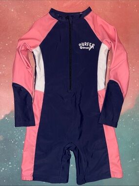 Girls' Navy and Pink Long Sleeve Rash Guard Swimsuit onesie